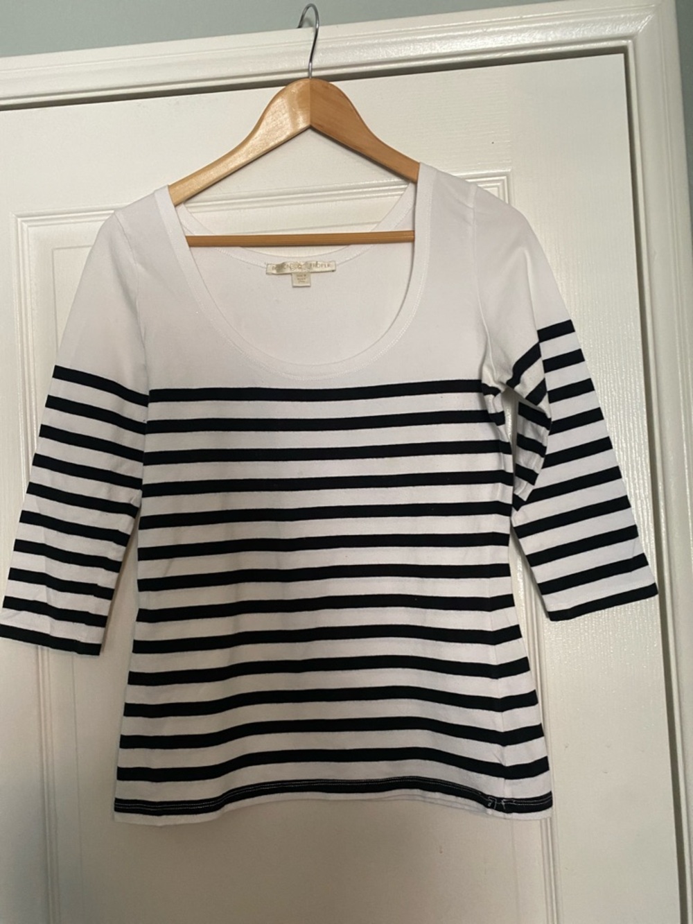 Boston Proper Black & White Striped Scoop Neck Long Sleeve Top